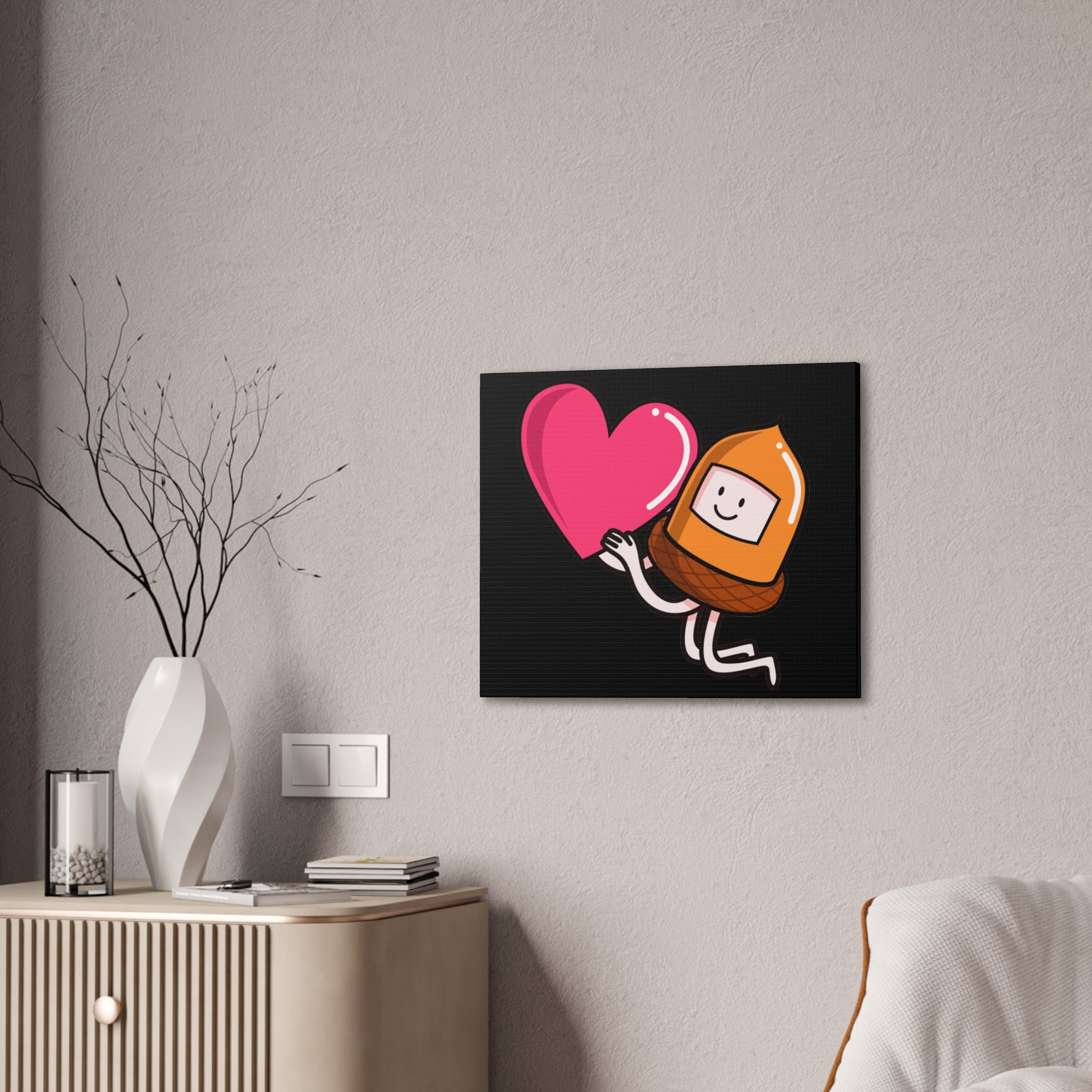 Whimsical Heart And Acorn Canvas Art, Cute Decor, Fun Wall Hanging