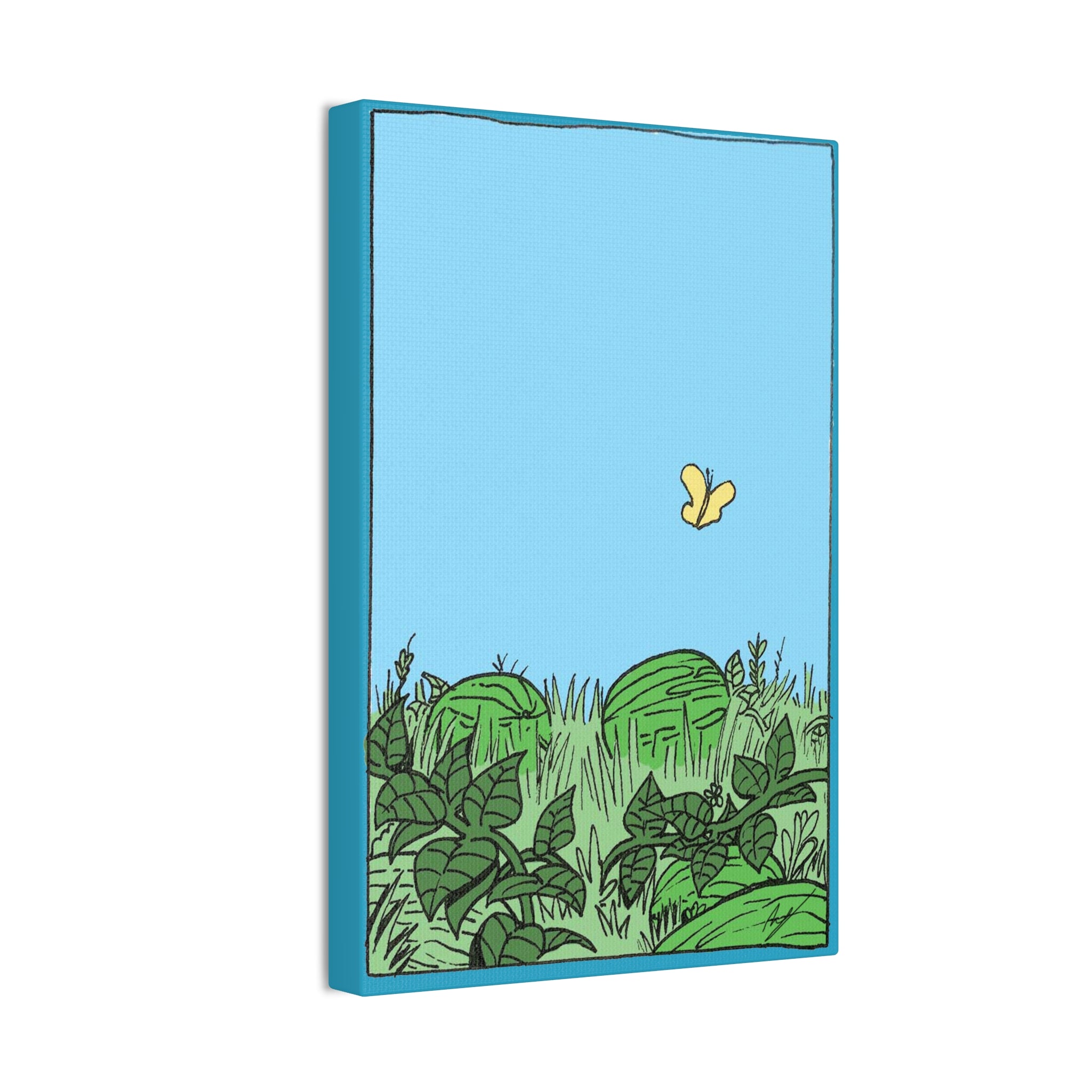 Watermelon Garden Canvas Wall Art with Butterfly and Greenery