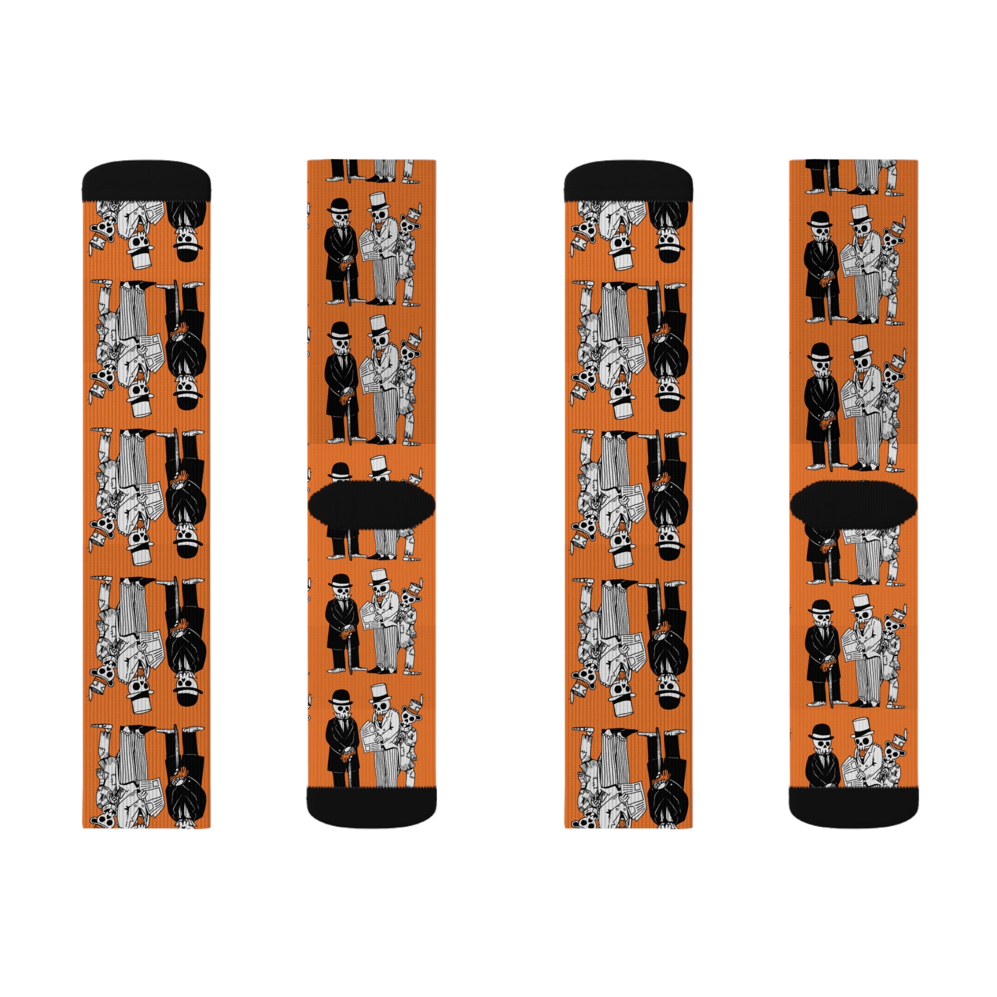 Whimsical Illustrated Socks with Vintage Skeleton Characters