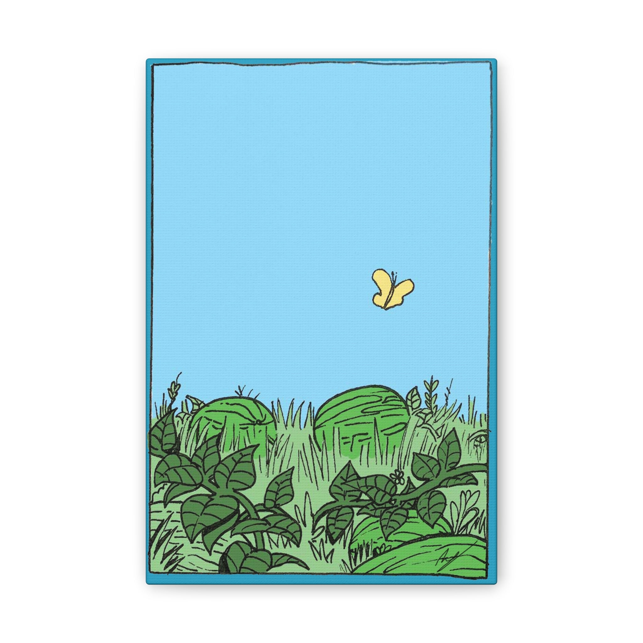 Watermelon Garden Canvas Wall Art with Butterfly and Greenery