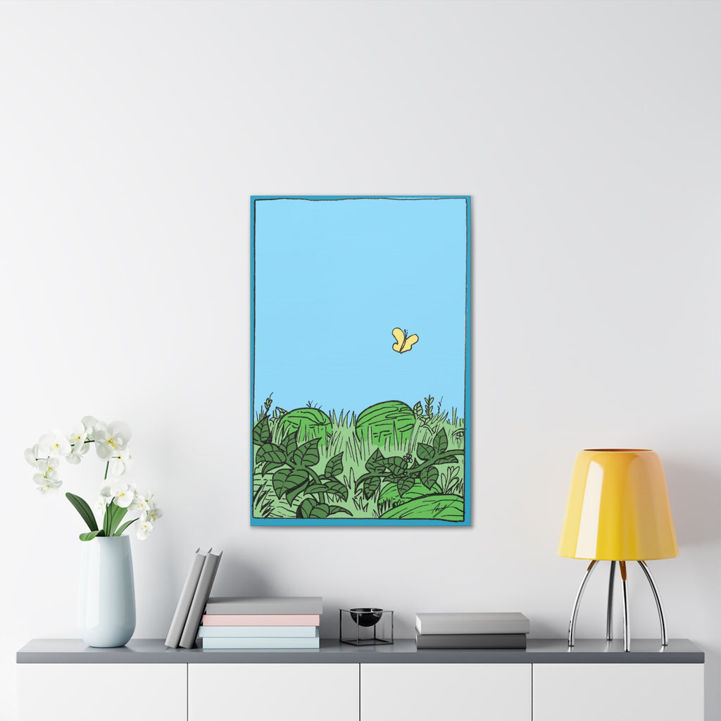 Watermelon Garden Canvas Wall Art with Butterfly and Greenery