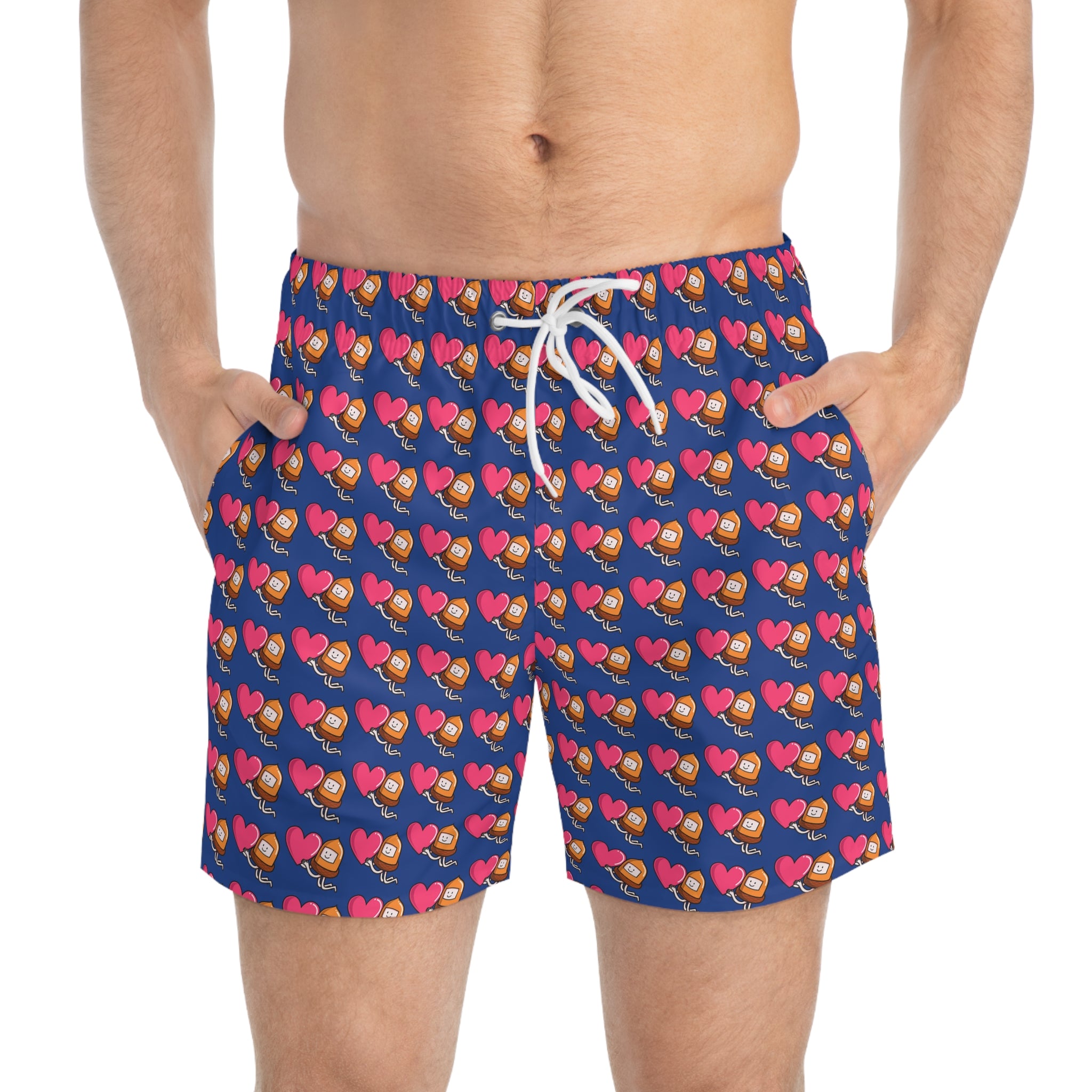 Colorful Heart and Acorn Print Swim Trunks