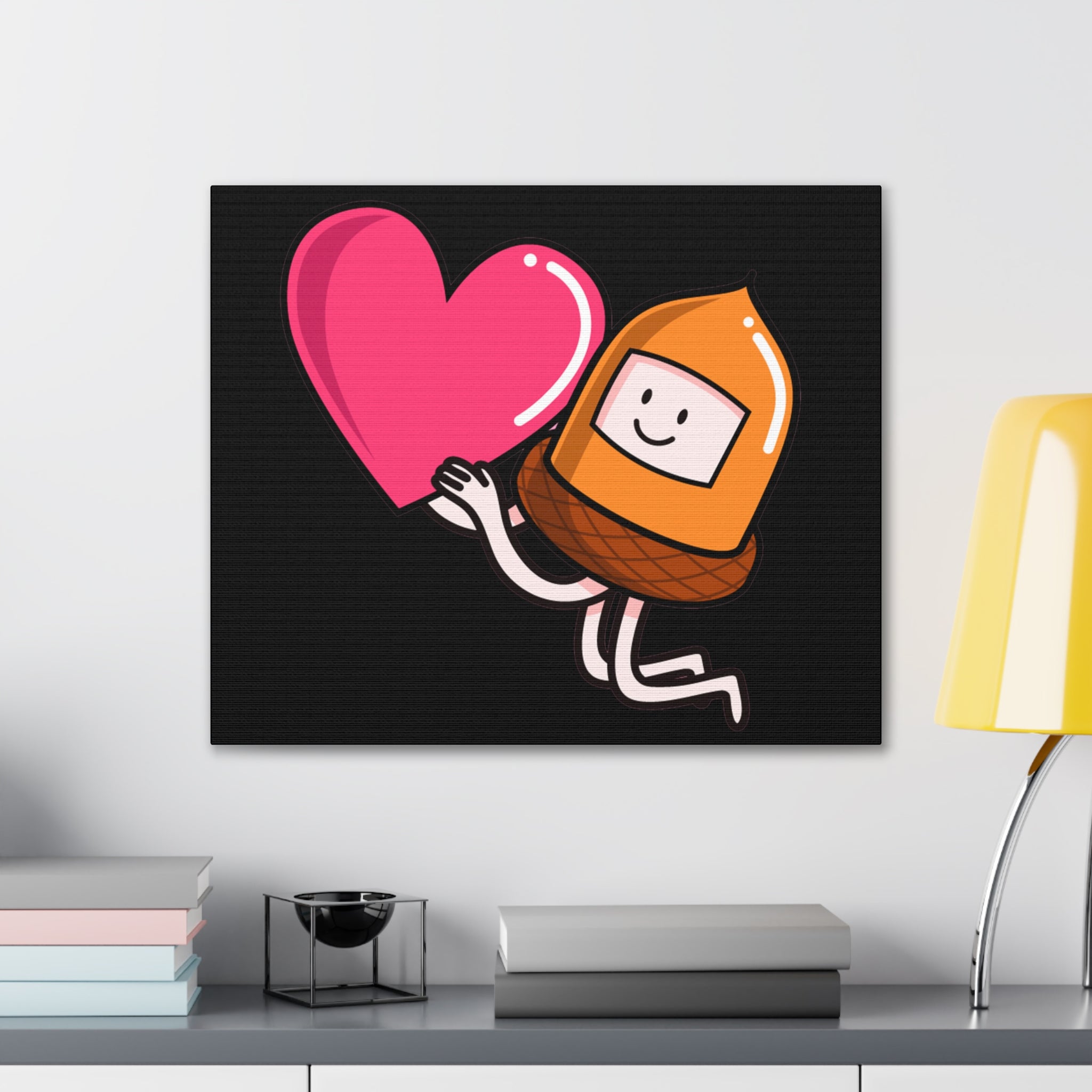 Whimsical Heart And Acorn Canvas Art, Cute Decor, Fun Wall Hanging