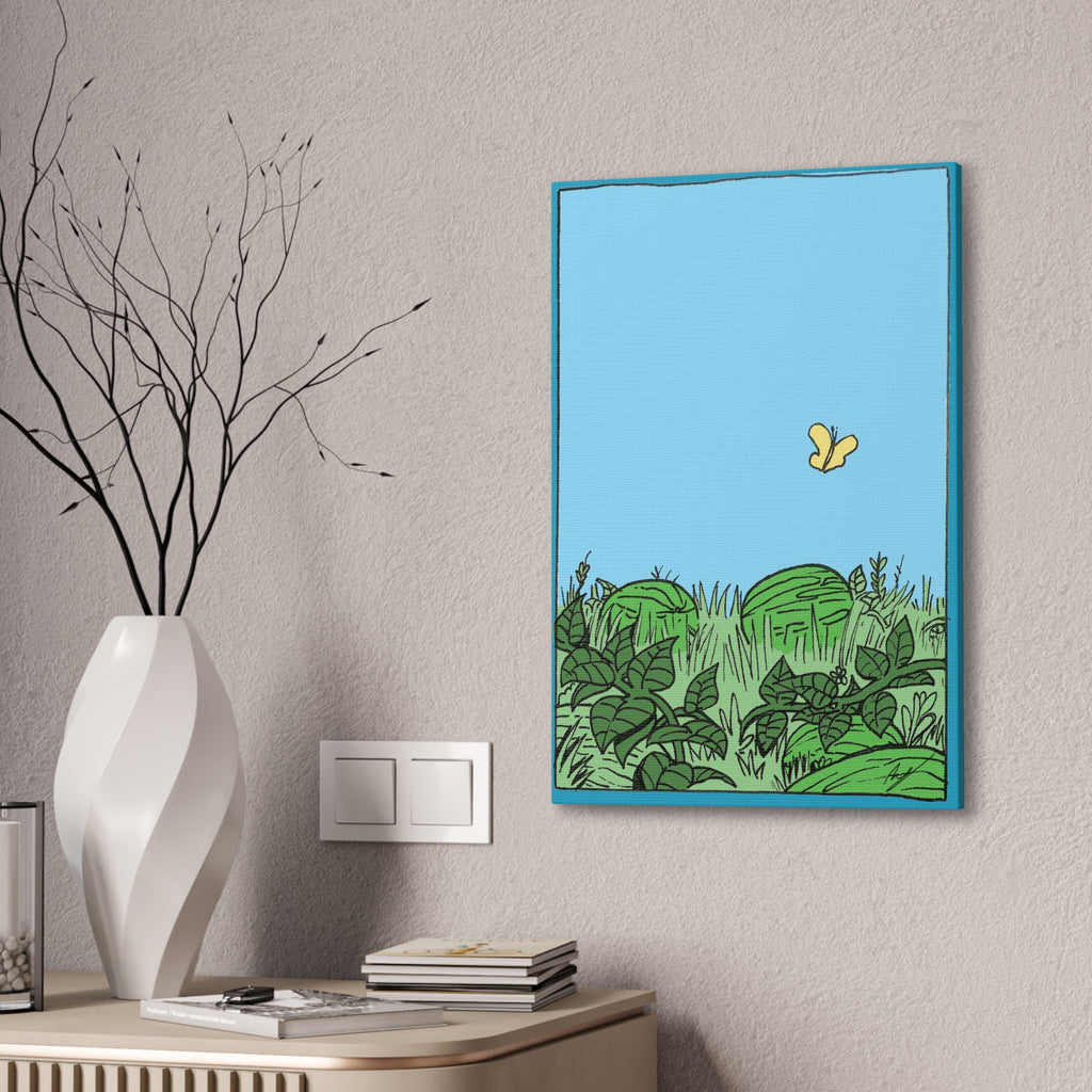 Watermelon Garden Canvas Wall Art with Butterfly and Greenery