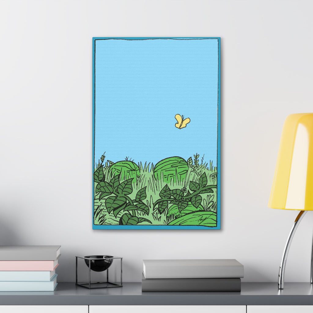 Watermelon Garden Canvas Wall Art with Butterfly and Greenery