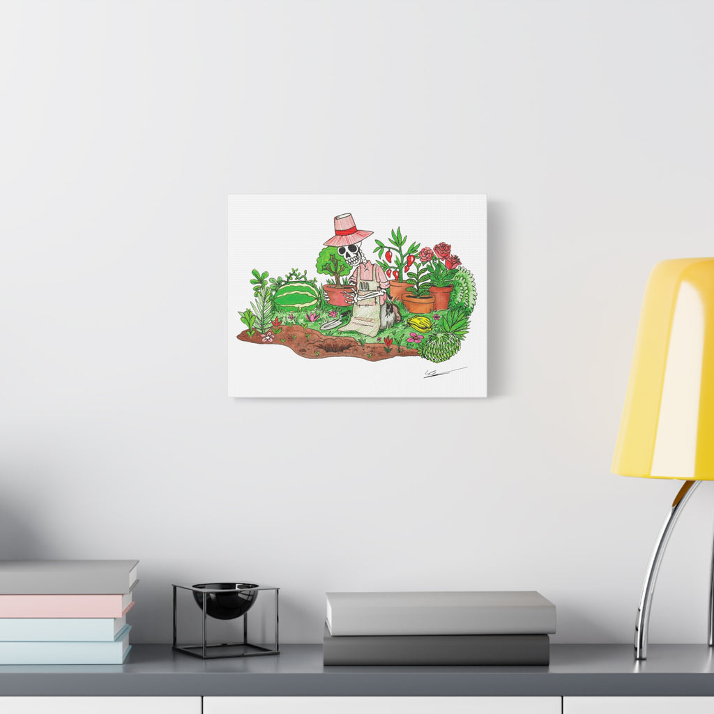Gardening Skeleton Canvas Art, Whimsical Home Decor, Botanical Wall Art, Halloween Decor, Unique Gift Idea, Plant Lover's Art