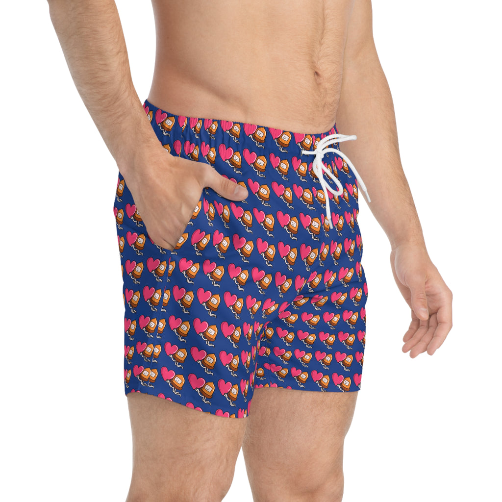 Colorful Heart and Acorn Print Swim Trunks