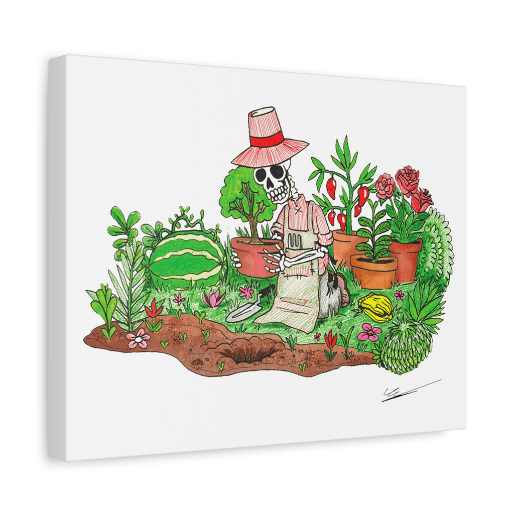Gardening Skeleton Canvas Art, Whimsical Home Decor, Botanical Wall Art, Halloween Decor, Unique Gift Idea, Plant Lover's Art