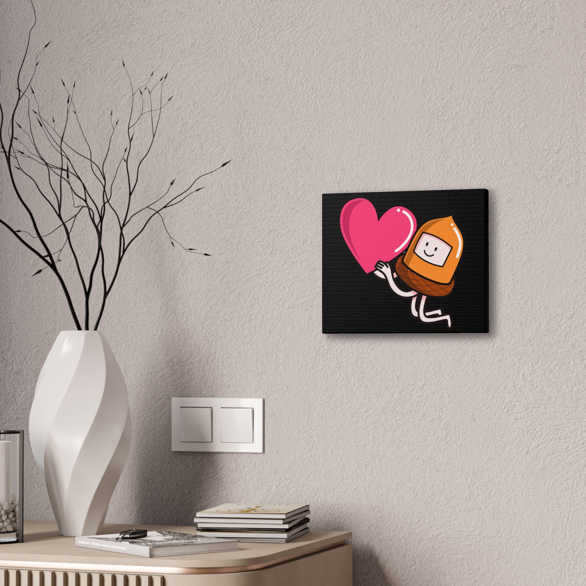 Whimsical Heart And Acorn Canvas Art, Cute Decor, Fun Wall Hanging