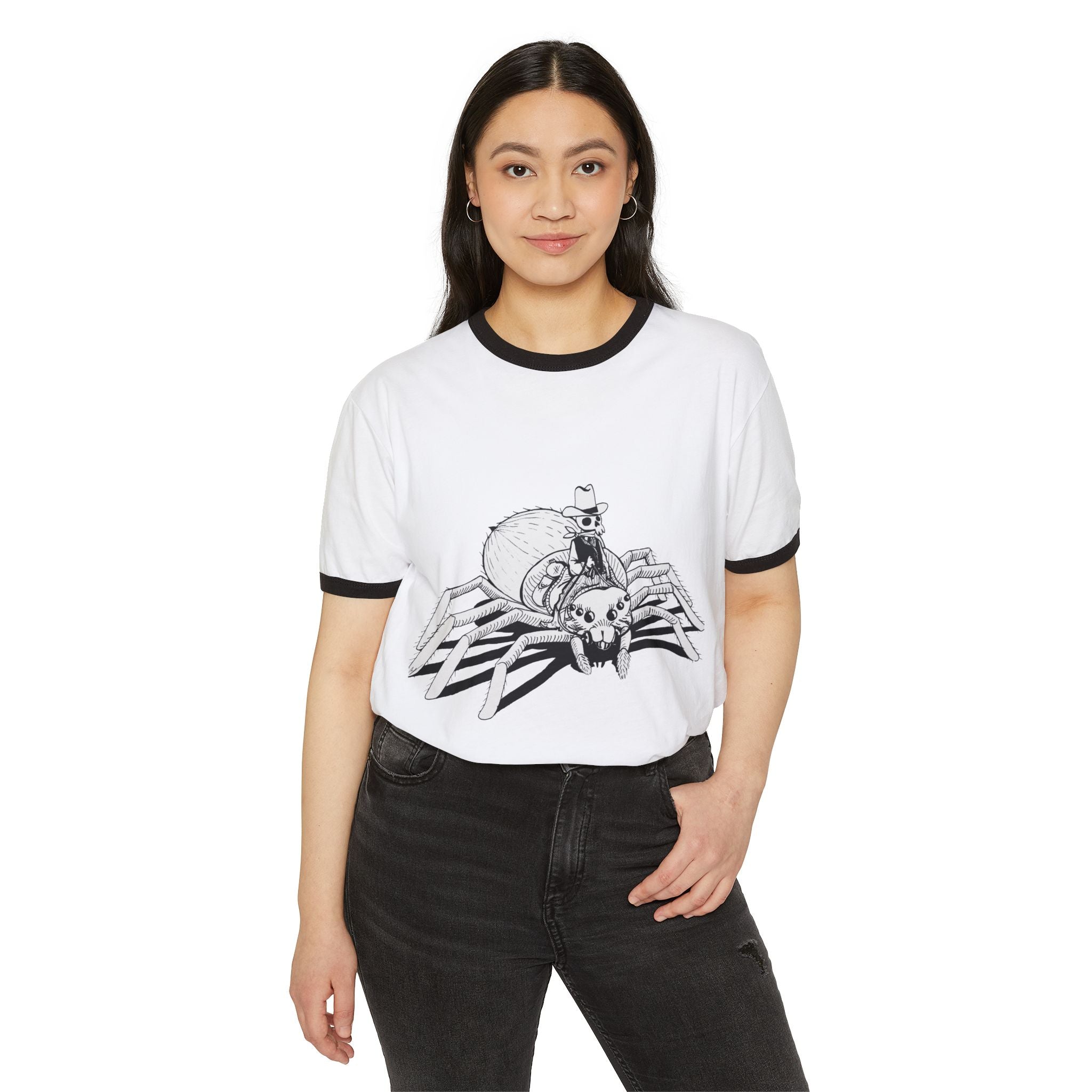 Unisex Cotton Ringer Skeleton Spider T-Shirt