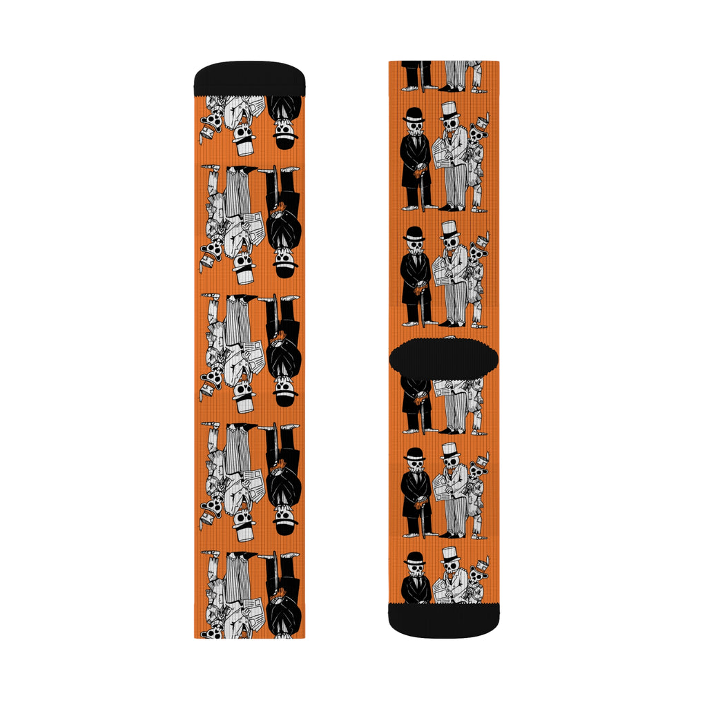 Whimsical Illustrated Socks with Vintage Skeleton Characters