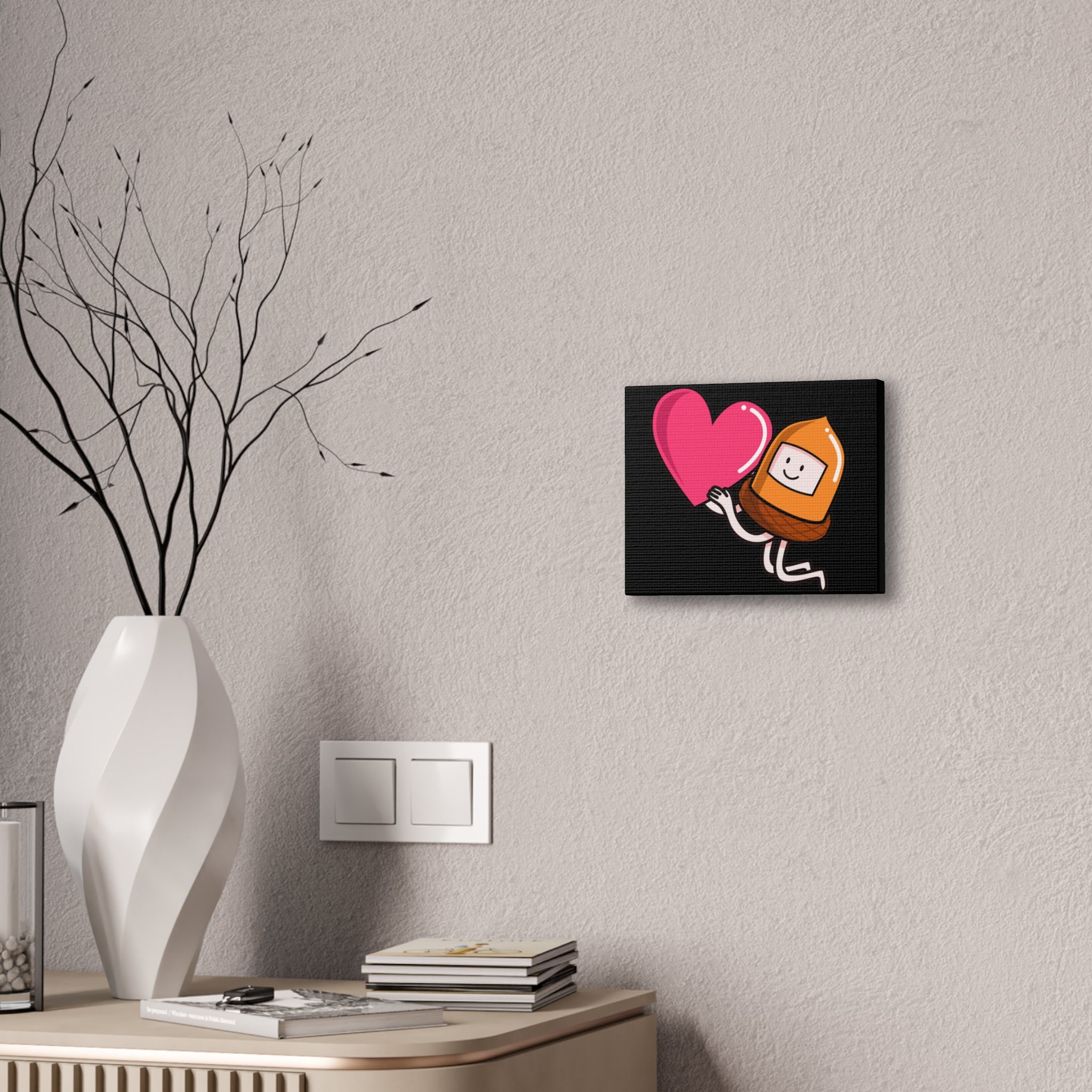 Whimsical Heart And Acorn Canvas Art, Cute Decor, Fun Wall Hanging