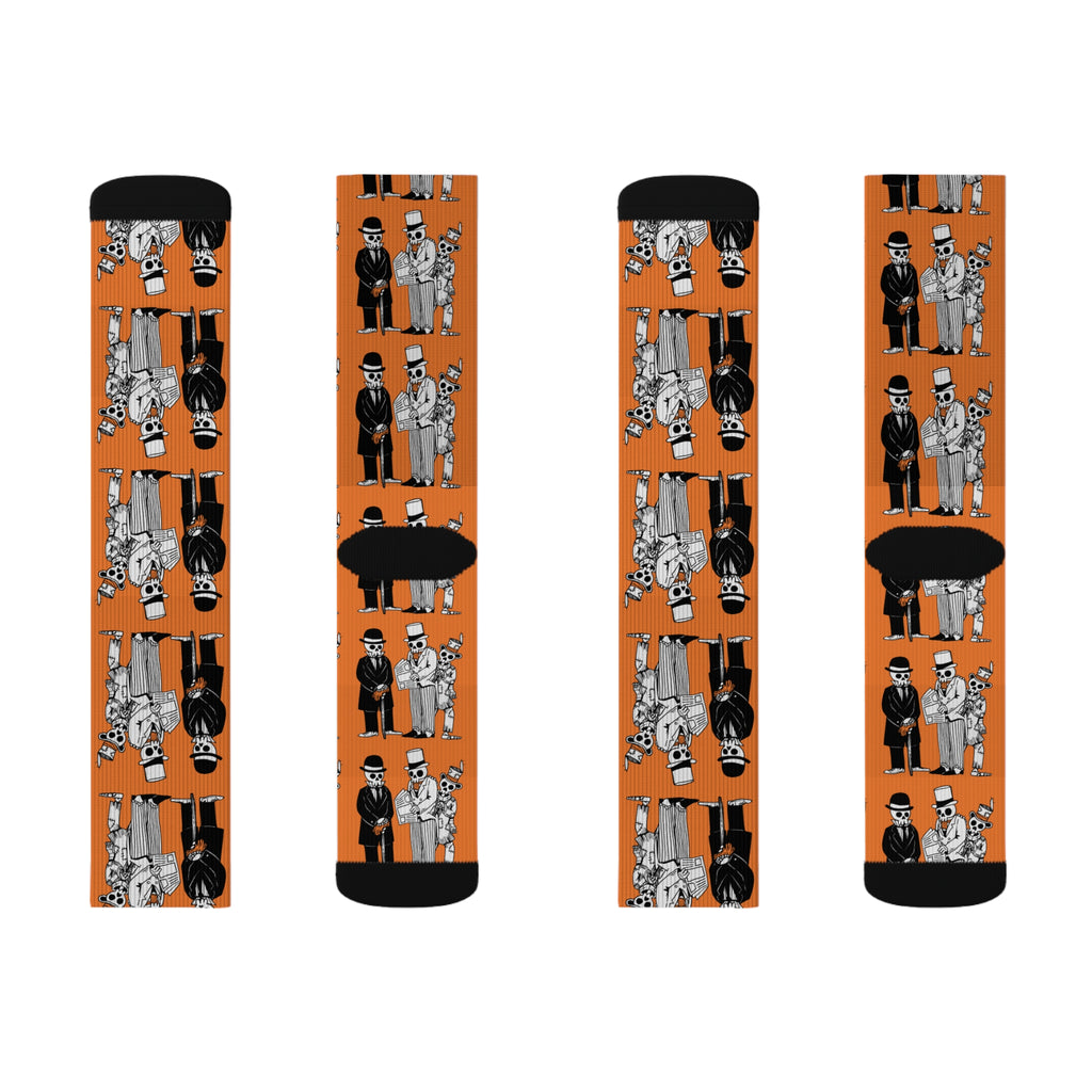 Whimsical Illustrated Socks with Vintage Skeleton Characters