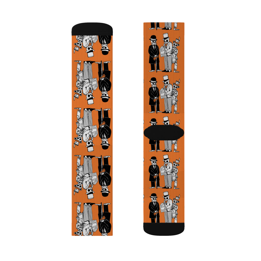 Whimsical Illustrated Socks with Vintage Skeleton Characters