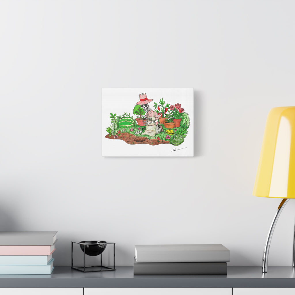 Gardening Skeleton Canvas Art, Whimsical Home Decor, Botanical Wall Art, Halloween Decor, Unique Gift Idea, Plant Lover's Art