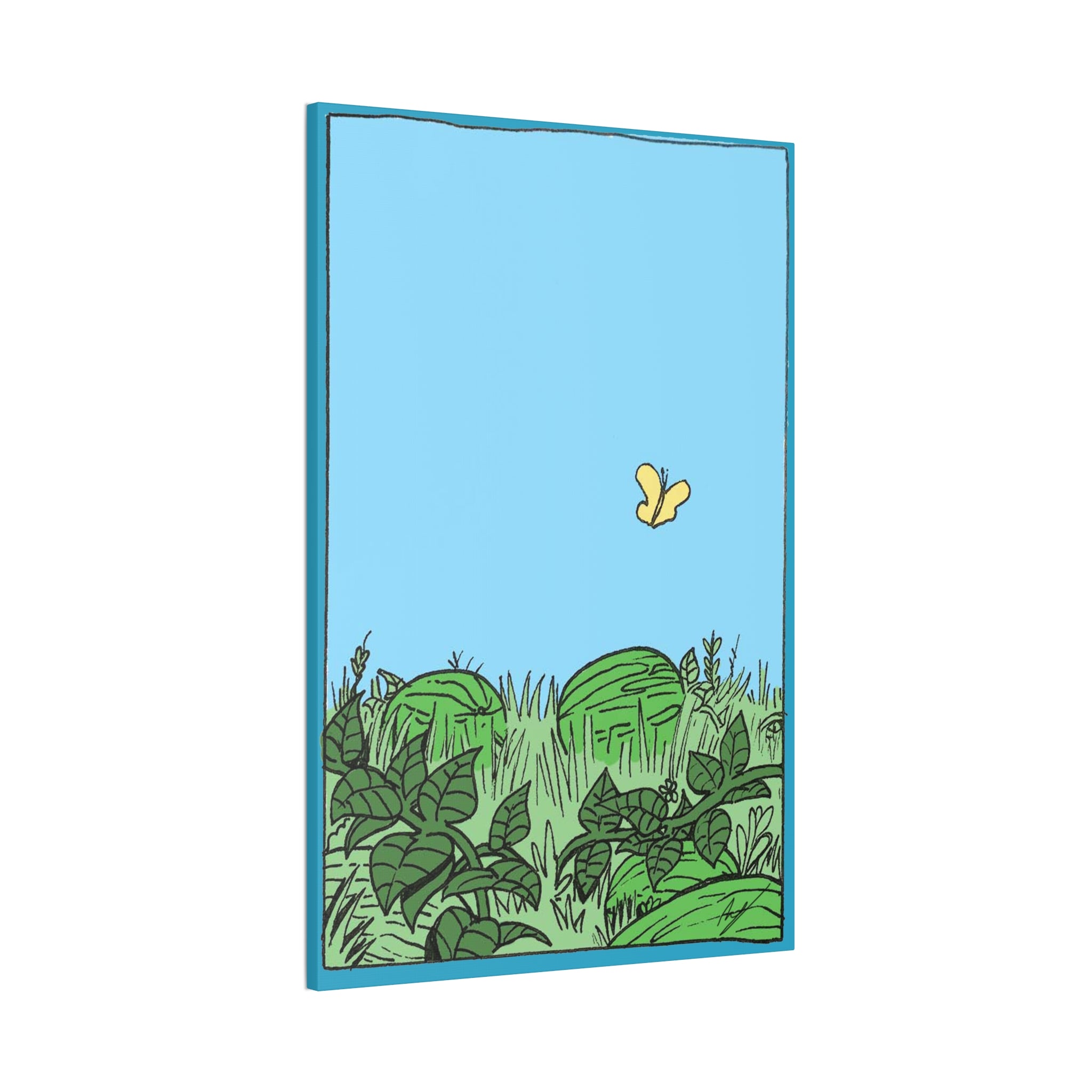 Watermelon Garden Canvas Wall Art with Butterfly and Greenery